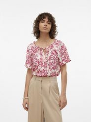Vero Moda Bluzka "Imma" w kolorze różowo-kremowym rozmiar: XS. Brązowe bluzki damskie Vero Moda, xs, bez wzorów, z wiskozy, bez kołnierzyka, bez ramiączek. Za 43.88 zł.