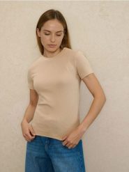 Bawełniana koszulka z krótkim rękawem - beżowy. Brązowe t-shirty damskie Sinsay, l, bez wzorów, z bawełny, bez kołnierzyka. Za 19.99 zł.