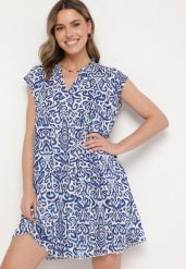 Niebieska Bawełniana Sukienka o Rozkloszowanym Kroju Oversize Liravina. Niebieskie sukienki damskie Born2be, na co dzień, l, bez wzorów, z bawełny, eleganckie, bez kołnierzyka, bez ramiączek, midi, oversize. W wyprzedaży za 43.99 zł.