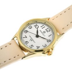 Zegarek Damski Na Rękę Pasek Skórzany Beżowo-Złoty Perfect 273. Brązowe, analogowe zegarki damskie srebrne. Za 59.99 zł.