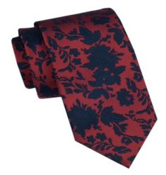 Elegancki Męski Krawat - Alties - Ciemna Cegła, Granatowy Wzór w Kwiaty. Czerwone krawaty i muchy męskie Alties, bez wzorów, z tkaniny, eleganckie. Za 49.00 zł.