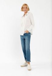 Biała koszula K-SWAN. Białe koszule damskie Volcano, l, bez wzorów, z bawełny, biznesowe, bez kołnierzyka, plus size, bez ramiączek. Za 149.99 zł.