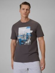 4F T-shirt regular z nadrukiem męski - szary M. Szare t-shirty męskie 4f, m, bez wzorów, z dzianiny, bez kołnierzyka. Za 69.99 zł.