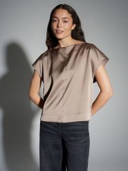 OPUS Bluzka "Festiva" w kolorze beżowym rozmiar: 42. Brązowe bluzki damskie Opus, bez wzorów, bez kołnierzyka, bez ramiączek. Za 121.99 zł.