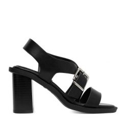 Sandały JENNY. Czarne sandały damskie Jenny, bez wzorów, bez obcasa, na słupku. Za 139.99 zł.