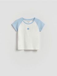 Prążkowany t-shirt - jasnoniebieski. Niebieskie koszulki dziewczęce Reserved, m, bez wzorów, z bawełny, bez ramiączek. Za 22.99 zł.