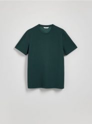 Gładki t-shirt regular fit - zielony. Zielone t-shirty męskie Reserved, l, bez wzorów, z dzianiny, bez kołnierzyka. W wyprzedaży za 39.99 zł.