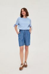 Szorty lyocell niebieskie. Niebieskie szorty damskie MOODO, bez wzorów, z lyocellu. Za 109.99 zł.