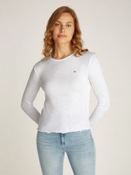 TOMMY JEANS Koszulka w kolorze białym rozmiar: M. Białe bluzki damskie Tommy Jeans, m, bez wzorów, z jeansu, bez kołnierzyka, bez ramiączek. Za 114.17 zł.