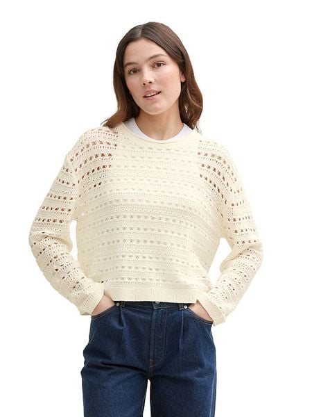 TOM TAILOR Denim Sweter w kolorze kremowym rozmiar: L. Brązowe swetry klasyczne damskie Tom Tailor Denim, l, z denimu, bez kołnierzyka. Za 100.52 zł.