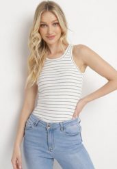 Beżowo-Szary Bawełniany Top w Paski Alectrapia. Brązowe topy damskie Born2be, m, bez wzorów, z bawełny, bez kołnierzyka. Za 54.99 zł.