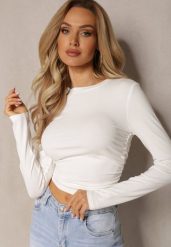 Biała Bluzka z Drapowaniem Po Bokach Anellema. Białe bluzki damskie Renee, l, bez wzorów, bez kołnierzyka, bez ramiączek. Za 34.99 zł.