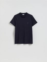 Bawełniany t-shirt slim fit - granatowy. Niebieskie t-shirty męskie Reserved, l, bez wzorów, z bawełny, bez kołnierzyka. Za 69.99 zł.