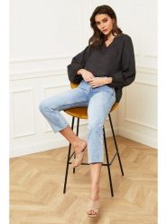 Joséfine Lniana bluzka "Celiane" w kolorze antracytowym rozmiar: S. Czarne bluzki damskie Joséfine, s, bez wzorów, ze lnu, bez kołnierzyka, bez ramiączek. Za 143.99 zł.