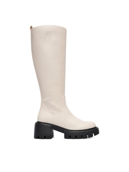 Nine West Kozaki CEO-SUMAYA-01 Écru. Kozaki damskie Nine West, z materiału, bez obcasa, na słupku. Za 263.99 zł.