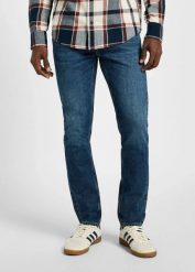 MĘSKIE SPODNIE JEANSOWE LEE LUKE ECLIPSE BLUE 112355861. Niebieskie spodnie materiałowe męskie Lee, bez wzorów, z jeansu. Za 219.99 zł.