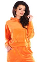 Damska Bluza Typu Kangurka z Weluru - Pomarańczowa. Brązowe bluzy bez kaptura damskie Awama, l, z elastanu. Za 228.90 zł.