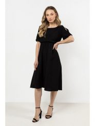 Awama Sukienka w kolorze czarnym rozmiar: M. Czarne sukienki damskie Awama, m, bez wzorów, bez kołnierzyka, bez ramiączek, midi. Za 175.95 zł.