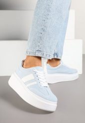 Niebieskie Sneakersy Kultowe Tenisówki na Platformie z Koturnem Elisara. Niebieskie trampki i tenisówki damskie Born2be, bez wzorów, z jeansu. Za 119.99 zł.