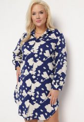 Granatowa Sukienka Koszulowa z Abstrakcyjnym Wzorem i Podwijanymi Rękawami Grailuna. Niebieskie sukienki damskie Born2be, l, bez wzorów, bez kołnierzyka, plus size, bez ramiączek, midi, koszulowe. W wyprzedaży za 95.99 zł.