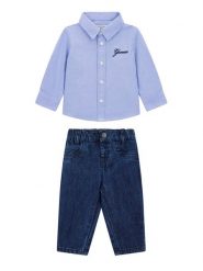 Guess Komplet koszula i spodnie materiałowe I6RG03 W9CL0 Niebieski Regular Fit. Niebieskie koszule chłopięce Guess, z aplikacjami, z bawełny, bez kołnierzyka, bez ramiączek. Za 299.99 zł.