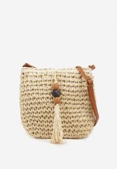 Beżowa Pleciona Torebka z Frędzlami Tirauri. Brązowe shopper bag damskie Renee, bez wzorów, z jeansu, bez dodatków. Za 49.99 zł.