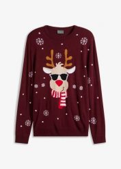 Sweter z bożonarodzeniowym motywem. Czarne swetry męskie bonprix, l, bez wzorów, bez kołnierzyka. Za 129.99 zł.