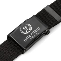 Pasek parciany PAOLO PERUZZI PW-12-95 cm czarny. Czarne paski męskie Paolo Peruzzi, bez wzorów, z materiału. Za 34.99 zł.
