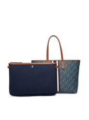 Tommy Hilfiger Torebka Th Monoplay Tote Stripe Le AW0AW18390 Niebieski. Niebieskie torebki klasyczne damskie Tommy Hilfiger, bez wzorów, ze skóry, bez dodatków. Za 849.99 zł.