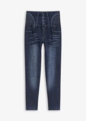 Legginsy bezszwowe w optyce dżinsów, z silnym stopniem modelowania sylwetki. Czarne legginsy damskie bonprix, bez wzorów, z jeansu. Za 62.99 zł.