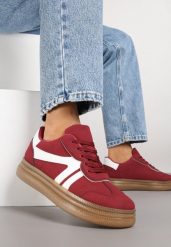Bordowe Sneakersy Tenisówki Ozdobione Geometrycznym Wzorem Shie. Czerwone trampki i tenisówki damskie Renee, bez wzorów, z jeansu. Za 99.99 zł.
