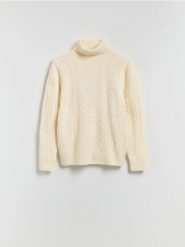 Sweter z wełną - złamana biel. Swetry męskie Reserved, l, bez wzorów, z dzianiny, bez kołnierzyka. Za 239.99 zł.