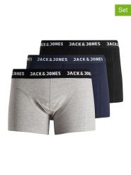 Jack & Jones Bokserki (3 pary) w kolorze czarnym, granatowym i szarym rozmiar: XL. Czarne bokserki męskie Jack & Jones, bez wzorów. Za 104.95 zł.
