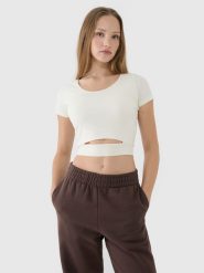 4F T-shirt crop top gładki damski - biały XL. Białe t-shirty damskie 4f, xl, bez wzorów, z bawełny, bez kołnierzyka. W wyprzedaży za 39.99 zł.