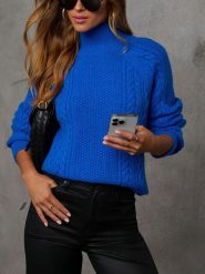 Milan Kiss Sweter w kolorze niebieskim rozmiar: L. Niebieskie golfy damskie Milan Kiss, l, bez wzorów, ze splotem, bez ramiączek. Za 166.88 zł.