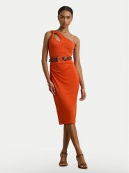 LAUREN RALPH LAUREN Sukienka koktajlowa 253903046003 Pomarańczowy Slim Fit. Brązowe sukienki damskie Lauren Ralph Lauren, bez wzorów, z syntetyku, wizytowe, bez kołnierzyka, bez ramiączek. Za 739.99 zł.