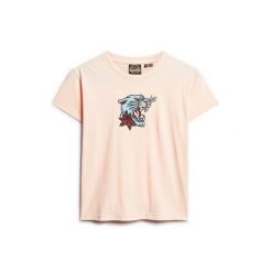 Obcisła koszulka z haftem w stylu tatuażu dla kobiet Superdry. Czerwone topy sportowe damskie Superdry., bez wzorów, bez ramiączek. Za 123.50 zł.