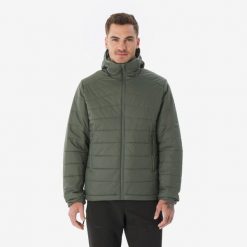 Kurtka trekkingowa męska zimowa Forclaz MT100 - 5°C. Zielone kurtki męskie FORCLAZ, na zimę, l, bez wzorów, z materiału, sportowe, bez kaptura. Za 169.99 zł.