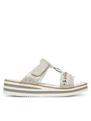 Rieker Klapki V02M6-40 Srebrny. Szare klapki damskie Rieker, bez wzorów, z syntetyku, bez obcasa. Za 259.99 zł.