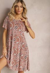 Pomarańczowa Krótka Sukienka w Stylu Boho z Elastycznej Wiskozy z Krótkimi Rękawami Ailoni. Brązowe sukienki damskie Renee, na lato, l, bez wzorów, z wiskozy, boho, bez kołnierzyka, bez ramiączek, mini. W wyprzedaży za 41.99 zł.