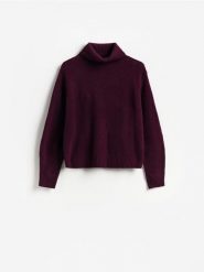Wełniany sweter - ciemnofioletowy. Fioletowe swetry klasyczne damskie Reserved, l, z wełny, bez kołnierzyka. Za 199.99 zł.