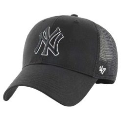 Czapka z daszkiem dla dorosłych MLB New York Yankees Branson MVP Cap. Czarne czapki męskie 47 Brand, bez wzorów, z bawełny, sportowe. Za 148.50 zł.