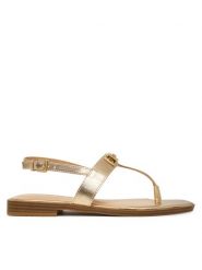 Guess Sandały FLJRMY LEM03 Złoty. Żółte sandały damskie Guess, z aplikacjami, ze skóry, bez obcasa, na płaskiej podeszwie. Za 499.99 zł.