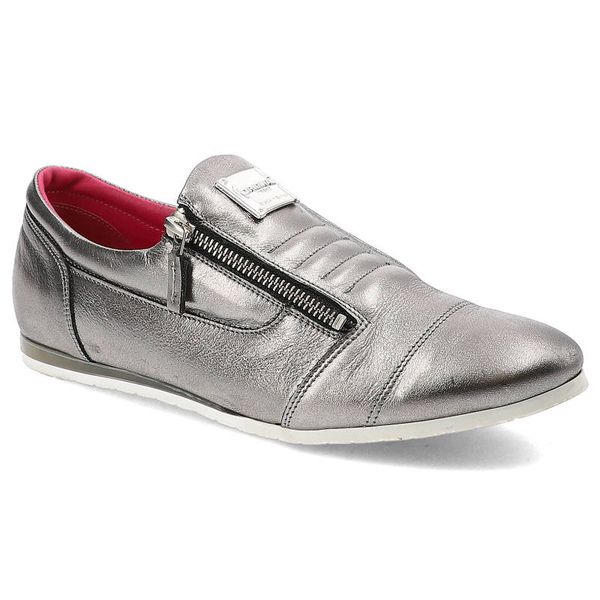 Półbuty damskie Karino, skóra naturalna zapinana zamkiem błyskawicznym, szaro-niklowe, 1677-127-P. Szare półbuty damskie Karino, bez wzorów, ze skóry, bez obcasa. Za 199.00 zł.