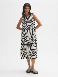 OPUS Sukienka w kolorze czarno-białym rozmiar: 36. Białe sukienki damskie Opus, bez wzorów, z wiskozy, bez kołnierzyka, bez ramiączek, midi. Za 130.81 zł.