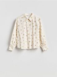 Koszula w kwiaty - wielobarwny. Koszule damskie Reserved, l, bez wzorów, z bawełny, klasyczne, bez kołnierzyka, bez ramiączek. Za 119.99 zł.