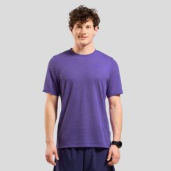 Koszulka męska Odlo ESSENTIAL LINENCOOL T-shirt. Fioletowe t-shirty sportowe męskie Odlo, m, bez ramiączek, do biegania. W wyprzedaży za 242.99 zł.