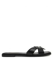 LOVE MOSCHINO Klapki JA28092G1MIA0000 Czarny. Czarne klapki damskie Love Moschino, bez wzorów, ze skóry, bez obcasa. Za 459.99 zł.