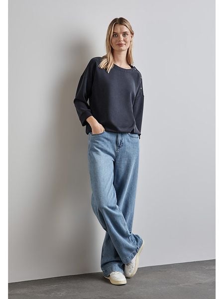 Street One Bluzka w kolorze granatowym rozmiar: 36. Niebieskie bluzki damskie Street One, bez wzorów, street, bez kołnierzyka, bez ramiączek. Za 100.04 zł.