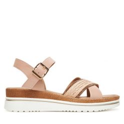 Sandały Clara Barson. Czerwone sandały damskie Clara Barson, bez wzorów, bez obcasa, na koturnie. Za 119.99 zł.